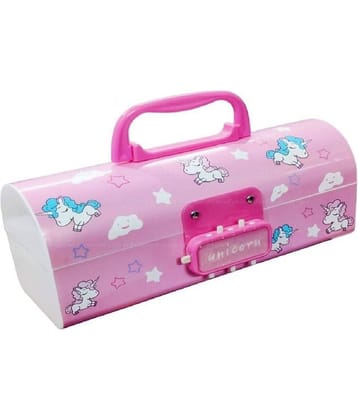 DENFE Plastic Kids Pen & Pencil Box-Suitcase Style Password Lock Pencil Case,Multi-Layer Pencil Box For Kids, Boys, Girls, Stationary Organizer Case For Kids, (Unicorn )