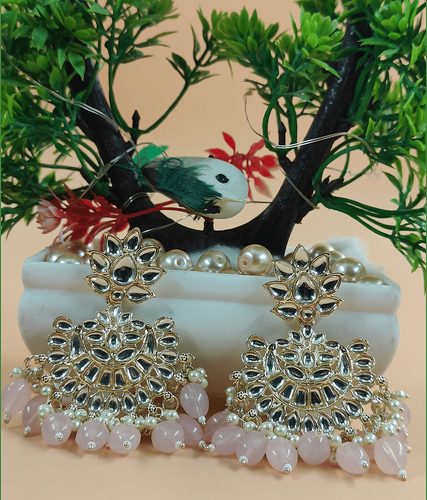 Jiyanshi fashion Light Pink Chandbalis Earrings ( Pack of 1 )