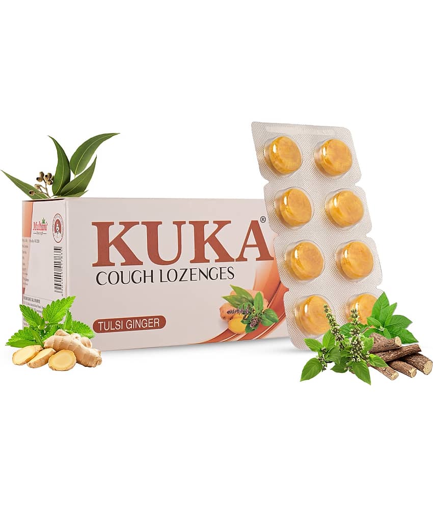 Multani Kuka Tulsi Ginger Cough Lozenges 48 Strips For Sore Throat & Irritating Cough - 6X8 Strips (Pack of 2)
