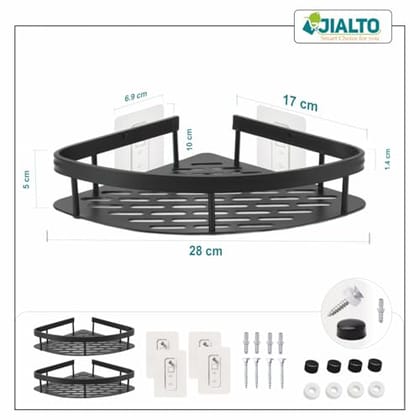 JIALTO 2 PCS Aluminum Bathroom Corner Shelf for Wall,rustproof, Nail-Free, No Drilling Organizer Holder,