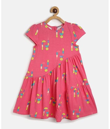 MINI KLUB Cotton Fit And Flare Dress For Girls ( Pack of 1 , Pink )
