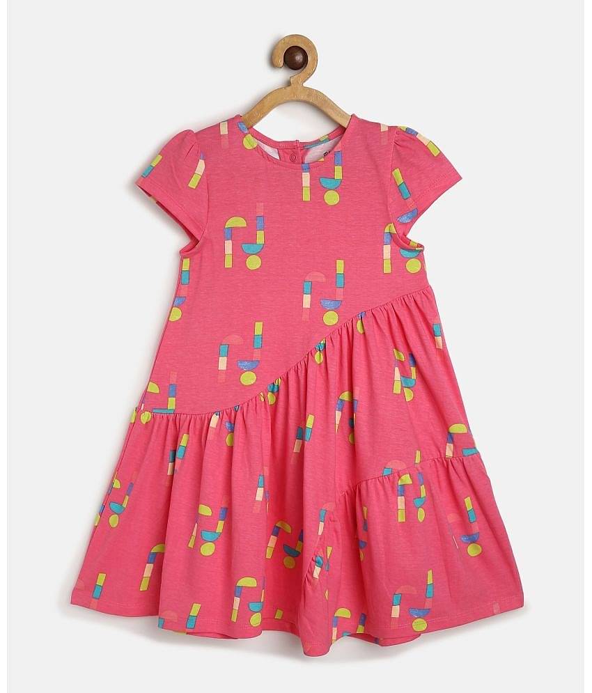 MINI KLUB Cotton Fit And Flare Dress For Girls ( Pack of 1 , Pink )