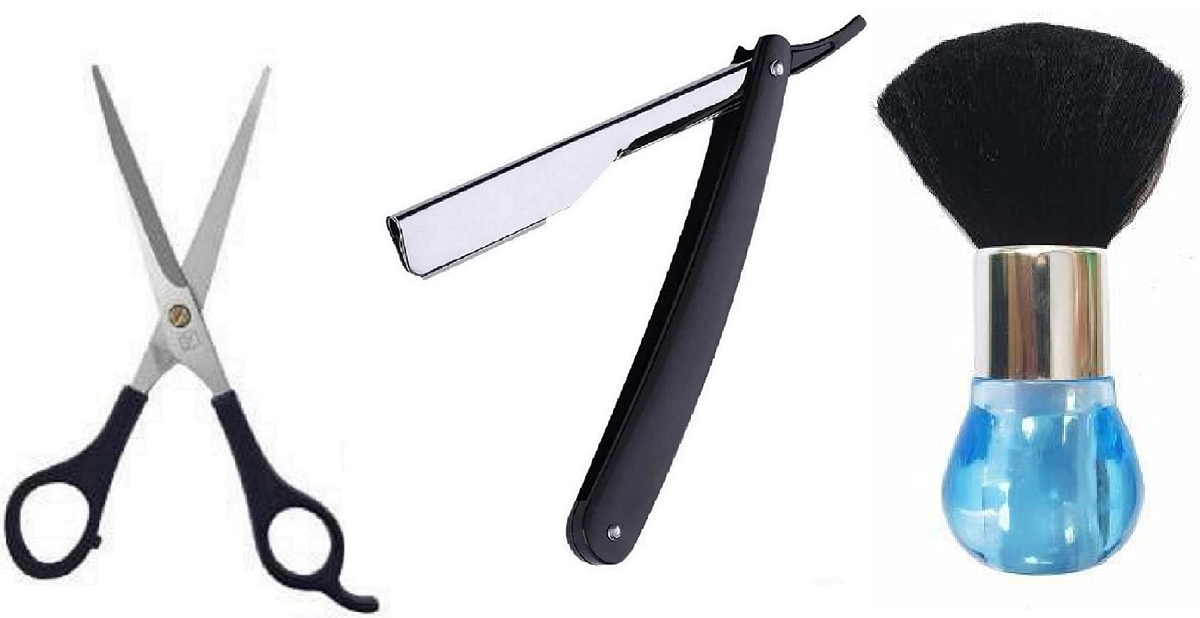 Elecsera Stainless Steel Hair Cutting & Thinning Scissor For Men, Women, Salon Scissors with Barber's Design Plastic Handle Razor Blade Holder Stainless Steel with Duster Brush (3 Items in the set)