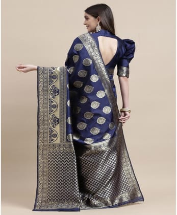 Women's Kanjivaram Silk Designer Weaving Saree with Unstitched Blouse (Blue &amp Red, 5.50 Mtrs)