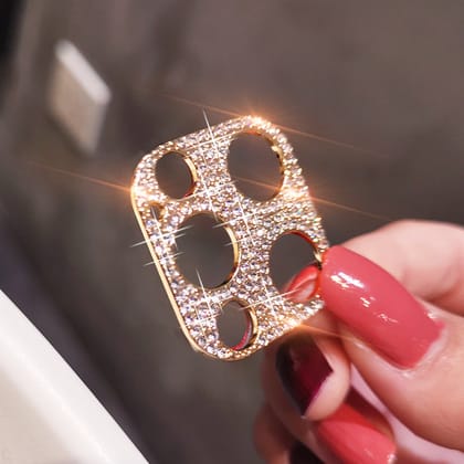 Golden Diamond Stones iPhone Camera Lens Protector-iPhone 15 Pro