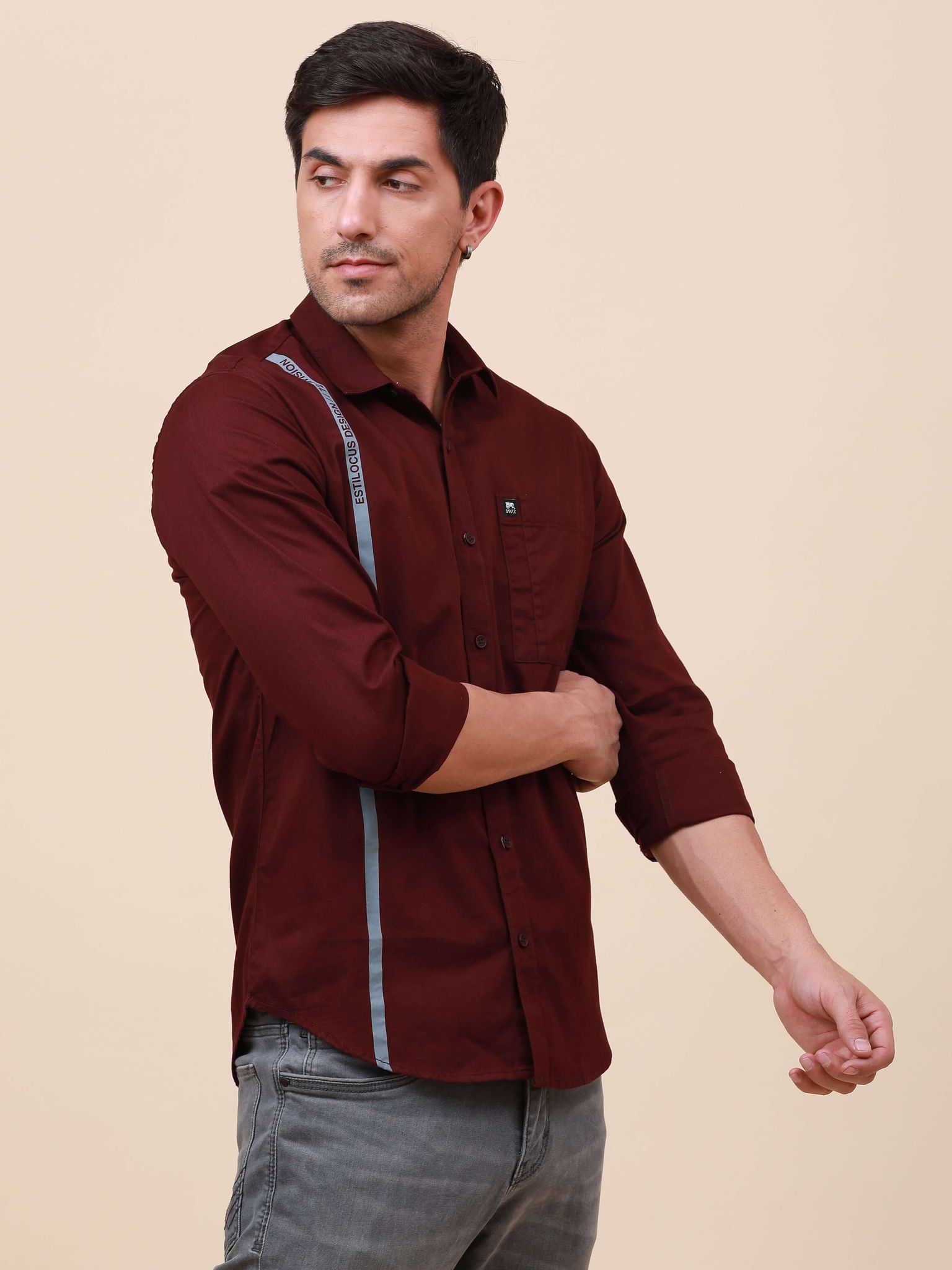 Plum Solid Single Pocket Shirt-S
