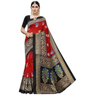 SVB Saree Red Printed Art Silk With Blouse Saree