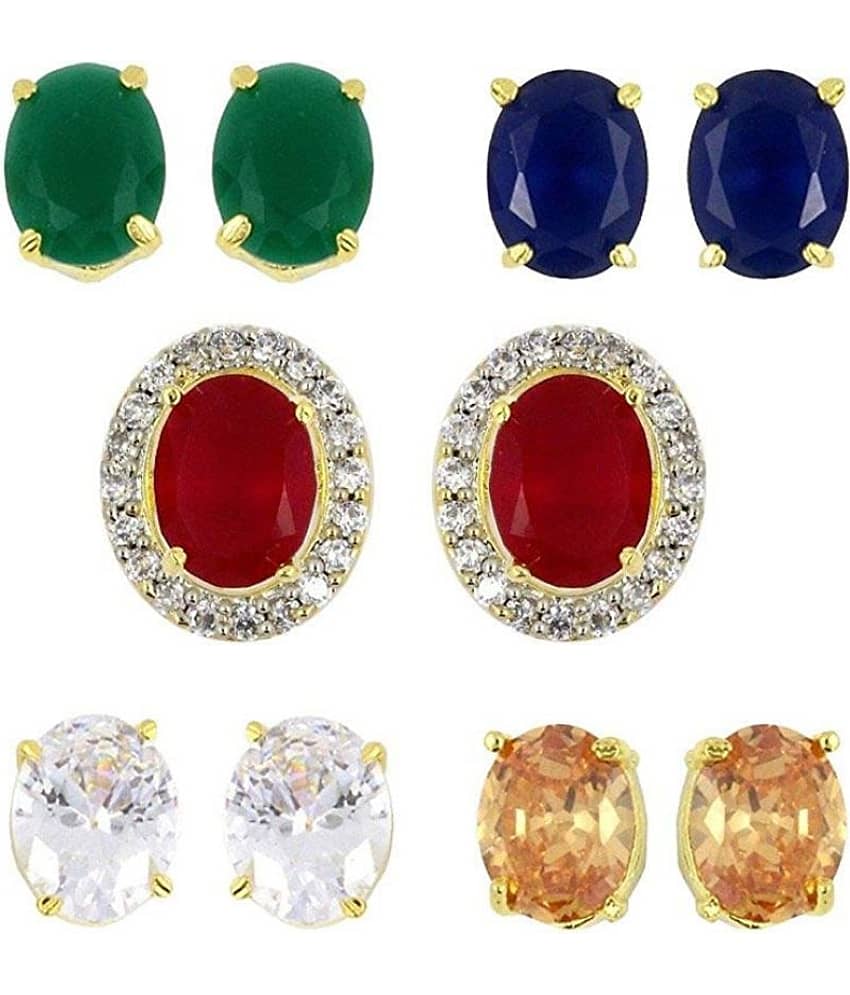 Zeneme Gold-plated Multi-color 5 In 1 Interchangeable Stud Earrings For Women/girls