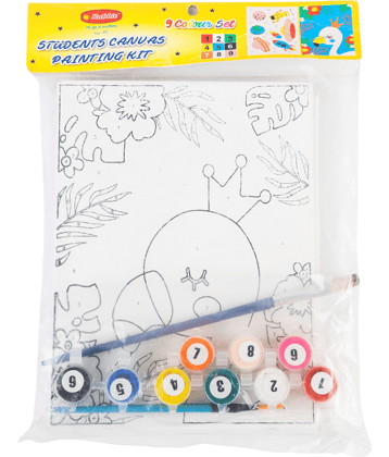 Artiggle Student Canvas Painting kit, Canvas Board 6 * 8' Pack of 2 + 1 Paint Brush + 9 Paint (27ml) 3ml Each + Wooden Easel,Paint by Numbers