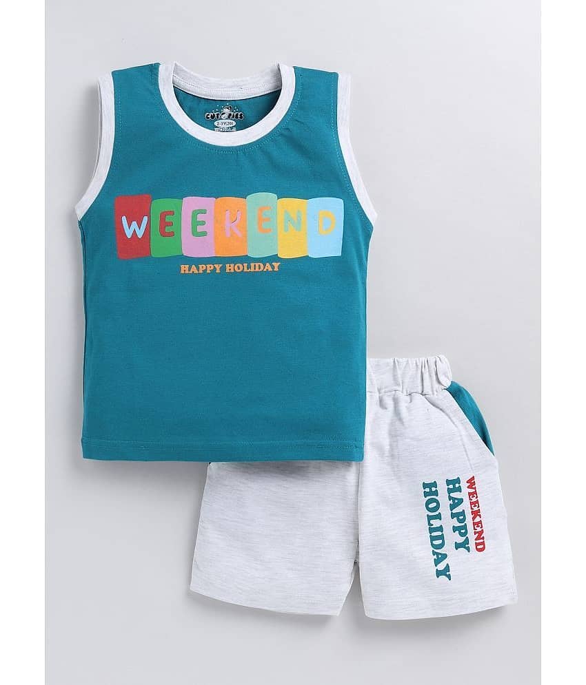 CUTOPIES Pack of 1 Boys Cotton Blend T-Shirt & Shorts Set ( Black )