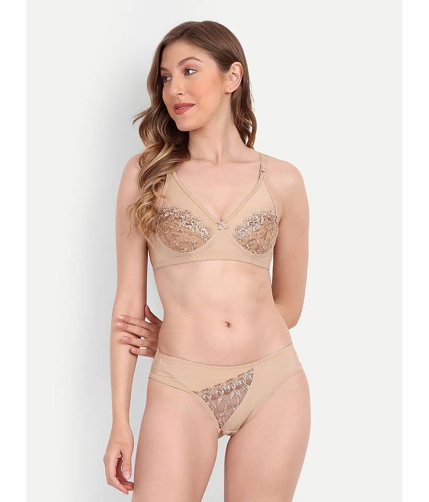 Aprozone Nylon Women's Bra & Panty Set ( Beige ) Lingerie Set