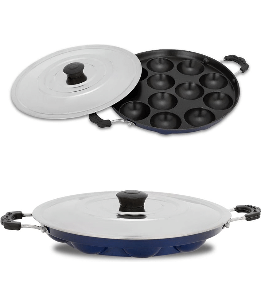 HomePro Non-Stick Appam with with Steel Lid 12 Cavity -Blue (Pack of 2)