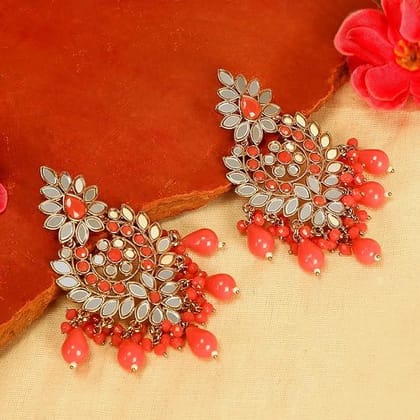 Gold Plated Mirror kundan Pink Chandbalis Earrings Gold Plated Mirror kundan Pink Chandbalis Earrings