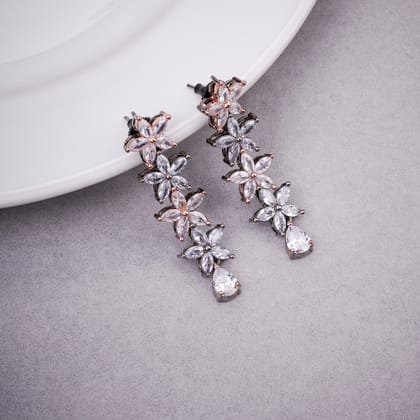 Two-Tone Rose Silver Earrings-White / Two Tone - Rose Silver