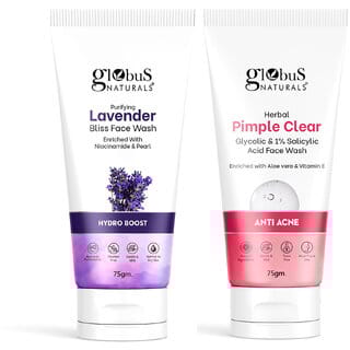 Globus Naturals Face Wash Combo- Hydro Boost Lavender & Anti Acne Glycolic, Face Wash, Set of 2, 75gm