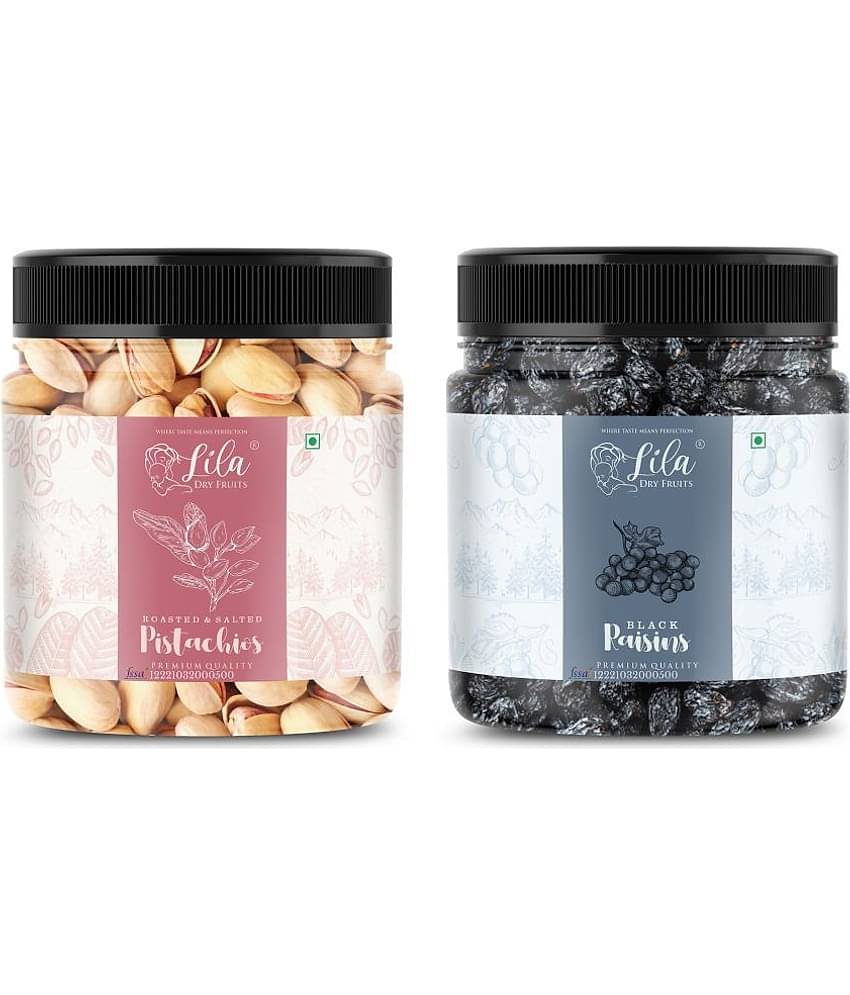 Lila Dry Fruits Black Raisin (100gm) & Pistachios(100gm) Combo | Kishmish Pista Combo