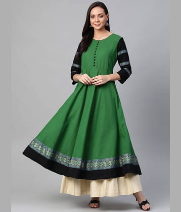 Yash Gallery Pack of 1 Silk Blend Printed Flared Women's Kurti - ( Green )