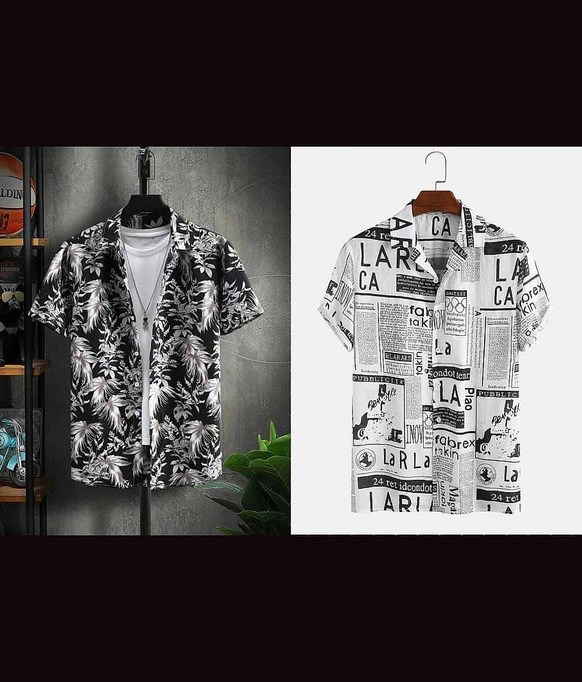 Qlonz store Elastane Regular Fit Printed Half Sleeves Men's Casual Shirt - Multi ( Pack of 2 )