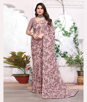 Samah Georgette Printed Saree With Unstitched Blouse Piece ( Pink )