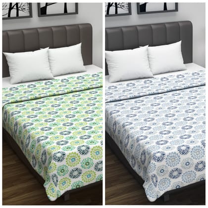 Green and Blue Dahlia Cotton Dohar Combo For Double Bed-Double / Green and Grey / PR_5006-5008-DD