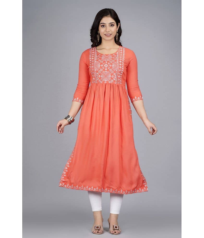 ASHISH PRINT - Pink Rayon Women's Nayra Kurti ( Pack of 1 )