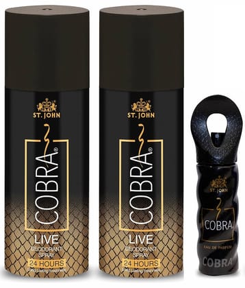 ST.JOHN Cobra Live 150ml*2 & Cobra 15ml Deodorant Spray & Perfume for Men 150ml - Pack of 3
