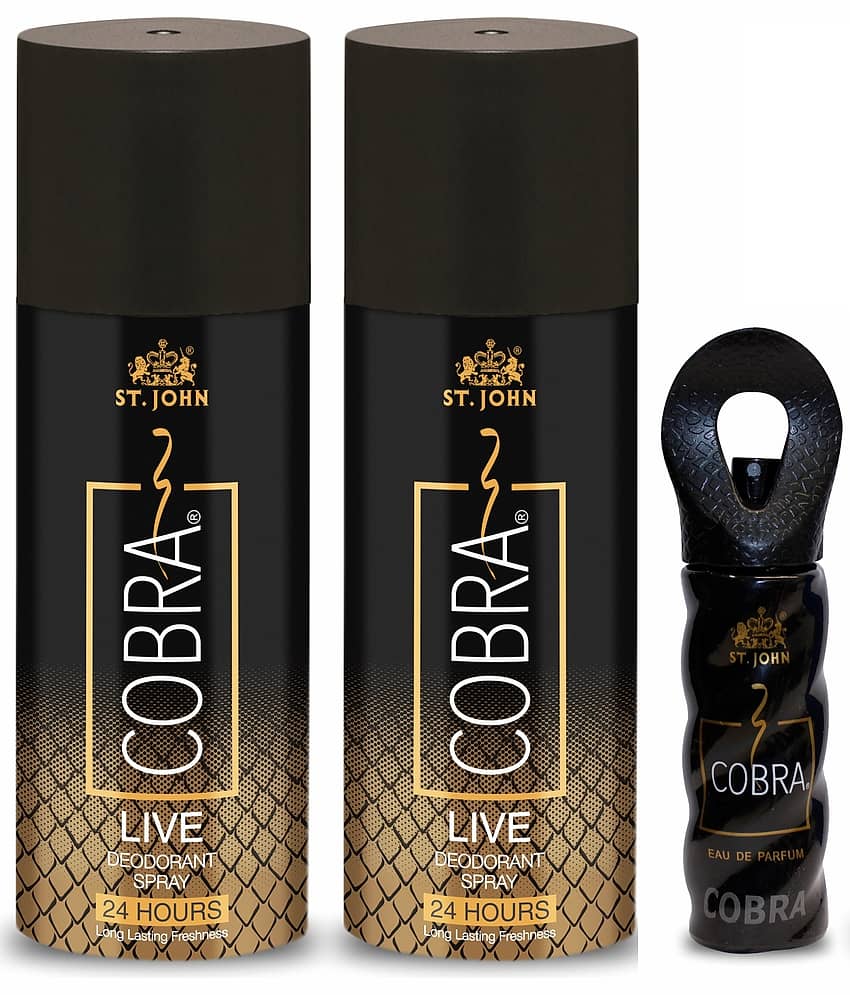 ST.JOHN Cobra Live 150ml*2 & Cobra 15ml Deodorant Spray & Perfume for Men 150ml - Pack of 3