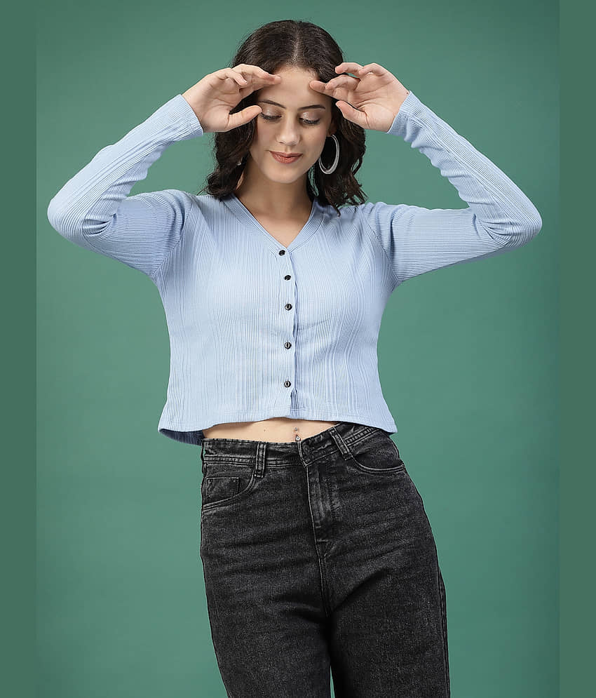 Rigo Light Blue Cotton Women's Crop Top ( Pack of 1 )
