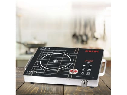 BALTRA Classic 2400W Infrared Cooktop Stove with Steel Grill Rack, Touch Control, Polished Crystal Glass Plate, Digital Display, 3 Cooking Modes 