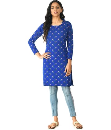 IndiWeaves Woollen Printed Straight Women's Kurti - Blue ( Pack of 1 )