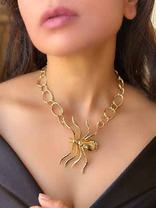 Studded Spider Statements-Necklace