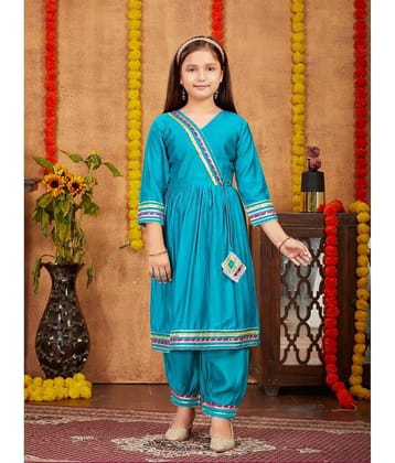 Aarika Girls Silk Patiala Kurta Set ( Pack of 1 , Turquoise )