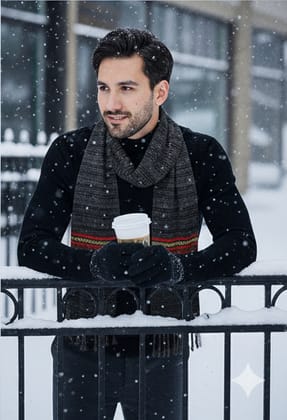 Fashion Point Dark Grey Wool Muffler for Men