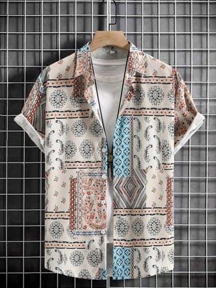 "Pattern Fusion: Multi-Pattern Printed Stylish Men's Shirt by GlamaStitch"-M