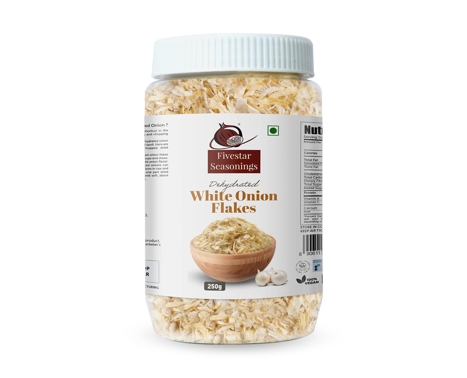 Fivestar Seasoning Dried White Onion Flakes 250g, 100% Natural, No Preservatives, Rich in Iron, Easy to Cook, 0% Trans-Fat