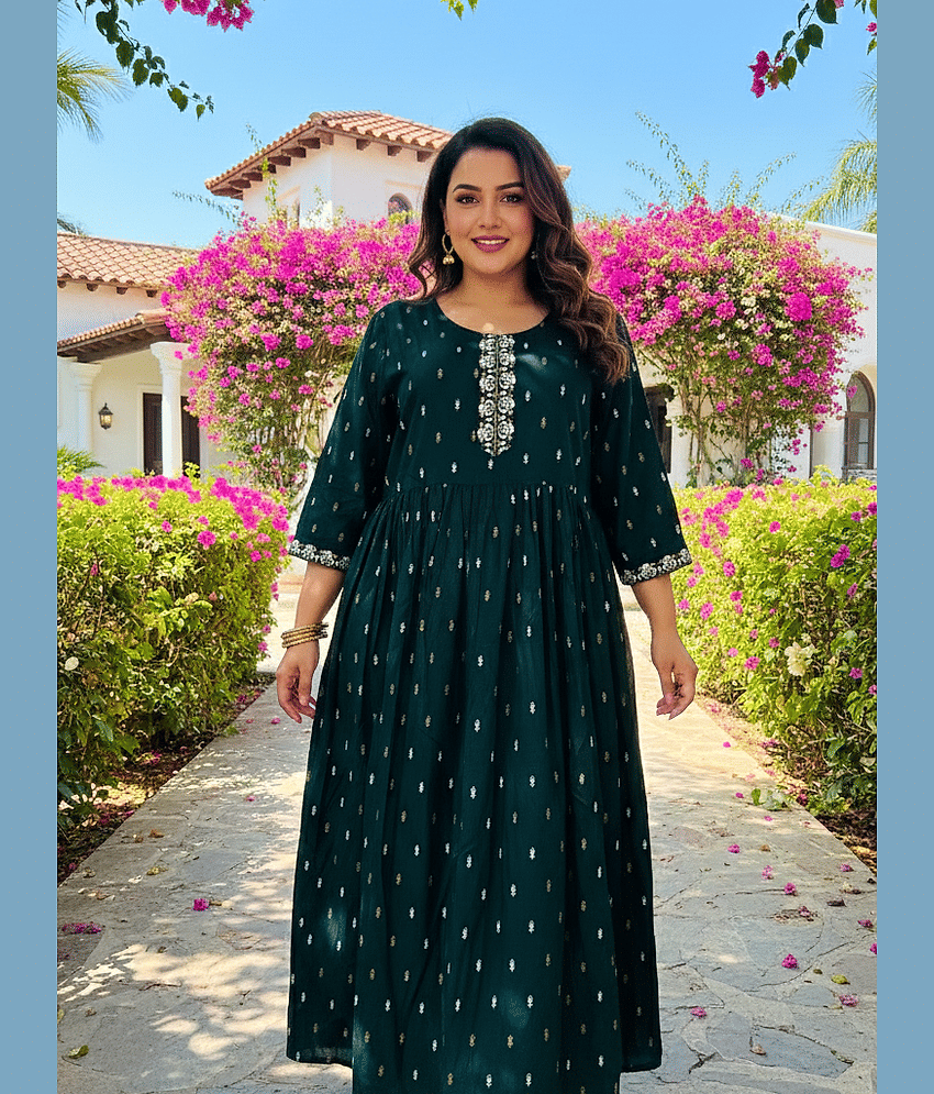 Flavia Creation Women Cotton Gown ( Green )