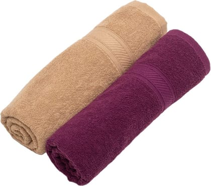 Furnofy Cotton 450 GSM Bath Towel Magenta, Beige (Pack Of 2)