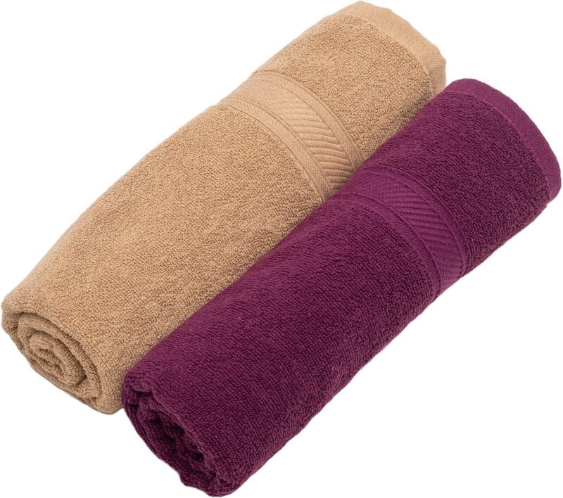 Furnofy Cotton 450 GSM Bath Towel Magenta, Beige (Pack Of 2)