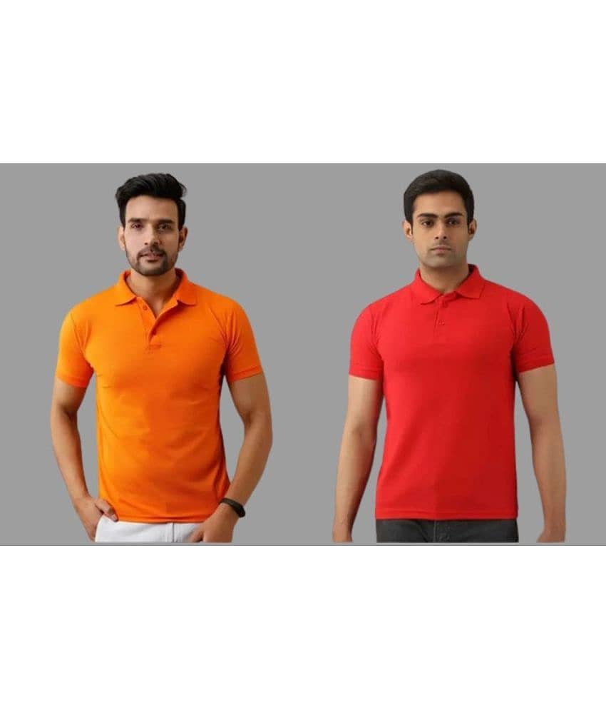 SKYRISE Pack of 2 Cotton Blend Slim Fit Solid Half Sleeves Men's Polo T Shirt ( Multicolor )