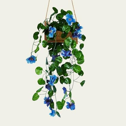 DecoreBugs Plastic Presents: Artificial Flowers With Wooden Pot, Hanging Plants, Leaves, And Creepers For Living