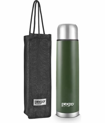 Pexpo 1000ml 24 Hrs Hot and Cold Flask with Jute-bag, Flamingo Vacuum insulated Bottle (Pack of 1, Military Green)