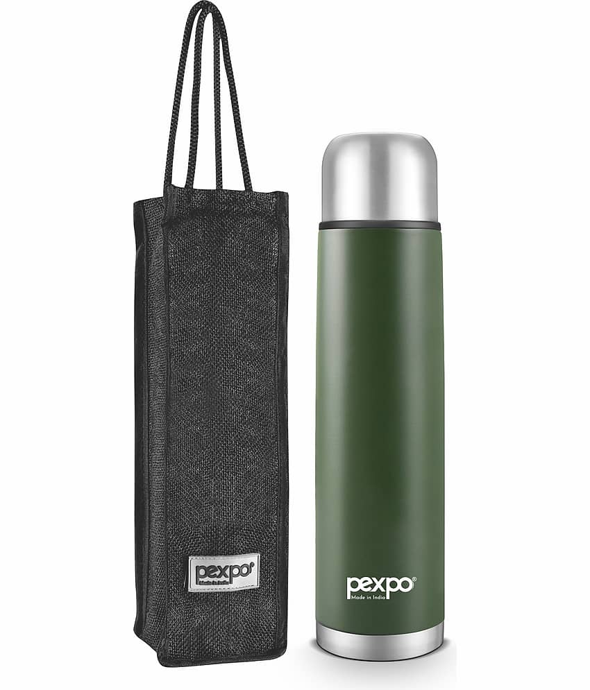 Pexpo 1000ml 24 Hrs Hot and Cold Flask with Jute-bag, Flamingo Vacuum insulated Bottle (Pack of 1, Military Green)