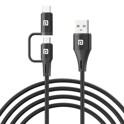 Portronics Konnect J7 20W Fast Charging Cable with Dual Output (Type C + Micro USB), Changeable Metallic Heads, 480 Mbps Data Transfer, 1M Cable Length
