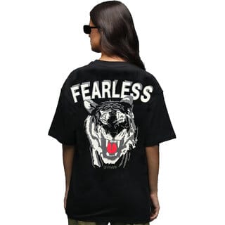 Leotude Black Printed Cotton Blend Round Neck Half Sleeve T-Shirts For Womens