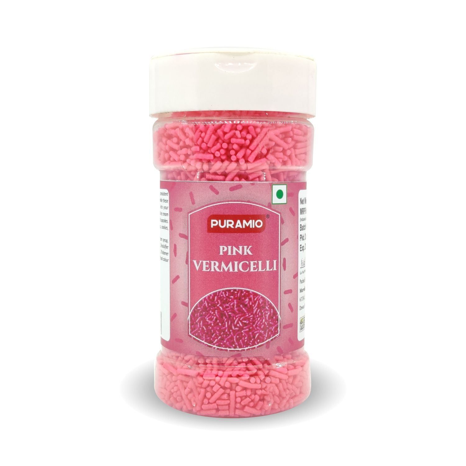 Puramio Pink Vermicelli Sprinkles, 125 gm