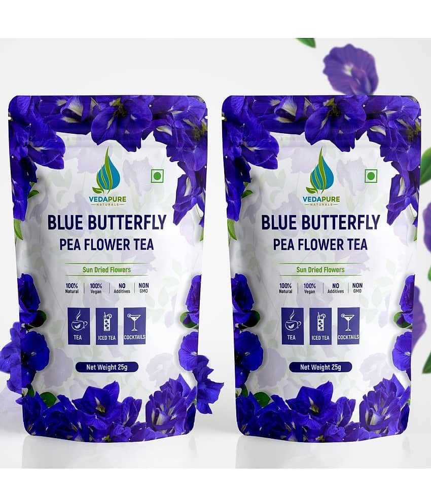 VedaPure Naturals Dried Butterfly Pea Flower Tea Loose Leaf 25 gm Pack of 2