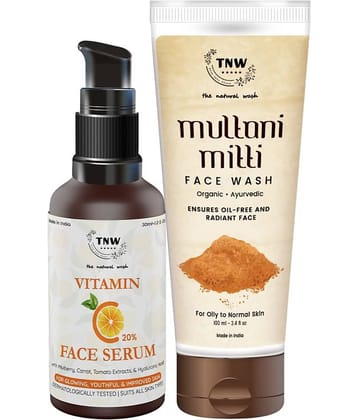 TNW - The Natural Wash Multani Mitti Face Wash & Vitamin C Face Serum Face Serum 100 mL Pack of 2