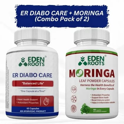 ER DIABO CARE + MORINGA 60 Capsules Combo Pack Of 2 ER DIABO CARE + MORINGA 60 Capsules Combo Pack Of 2