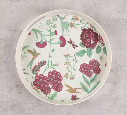 India Circus Grey Floral Galore Round Small Bamboo Tray