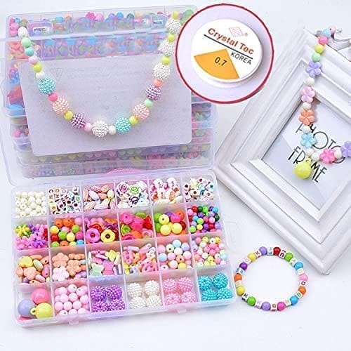 Plastic Beads for Kids Crafts Children's Jewelry Making Kit DIY Bracelets Necklace Hairband and Rings Craft Kits Birthday for 4, 5, 6, 7-Year-Old...